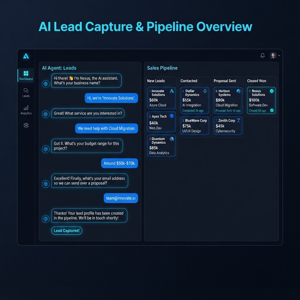Módulos de AI bots de Evoluseon capturando y organizando leads en un pipeline